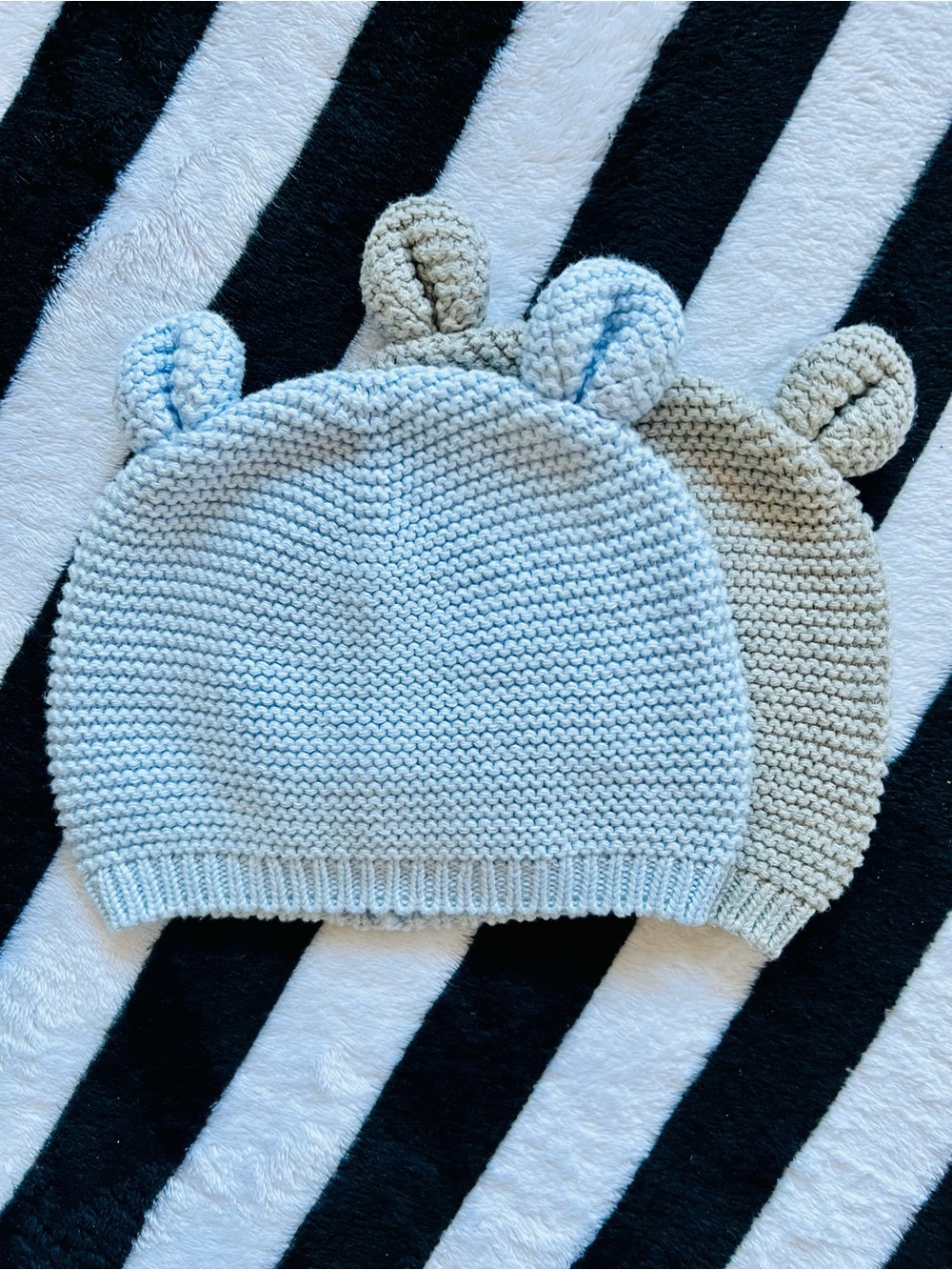 GAP Knit Bear-Ear Baby Hat in Light Blue and Beige